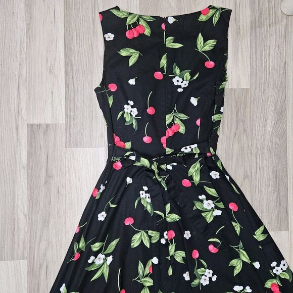 Owin Womens Black Cherry Print Dress Fit And Flare Small - Picture 6 of 7